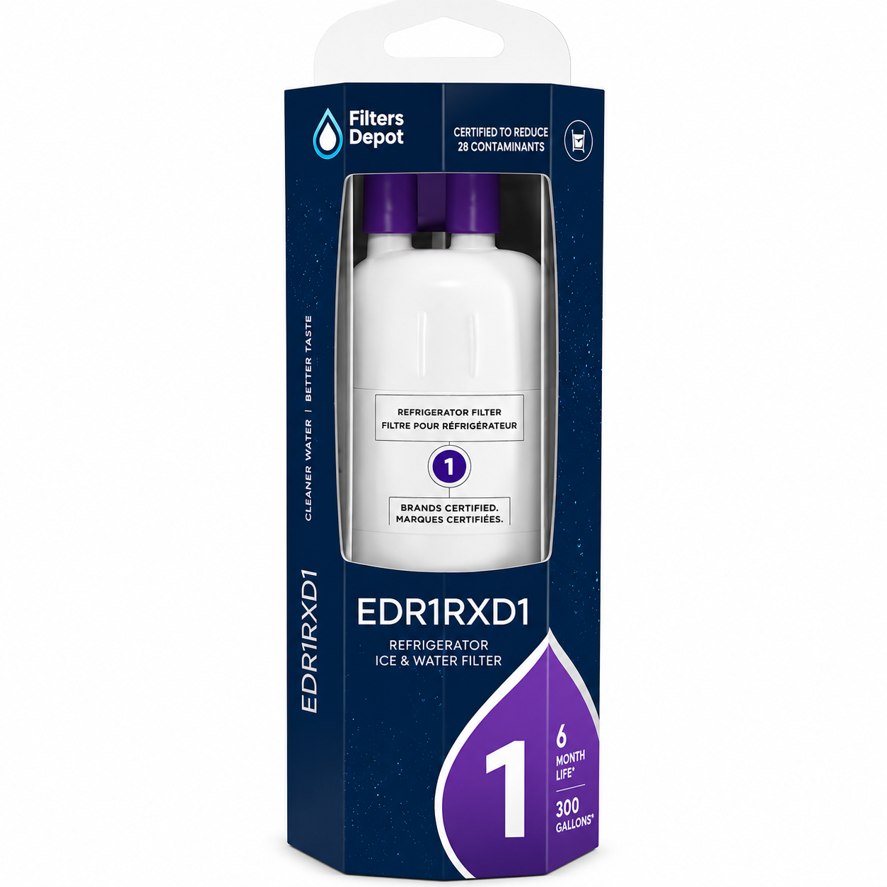 Filters Depot EDR1RXD1 Refrigerator Water Filter Replacement | Compatible with Everydrop® Filter 1, W10295370A, EDR1RXD1B, P8RFWB2L, Kenmore® 46-9081 | 1 Pack